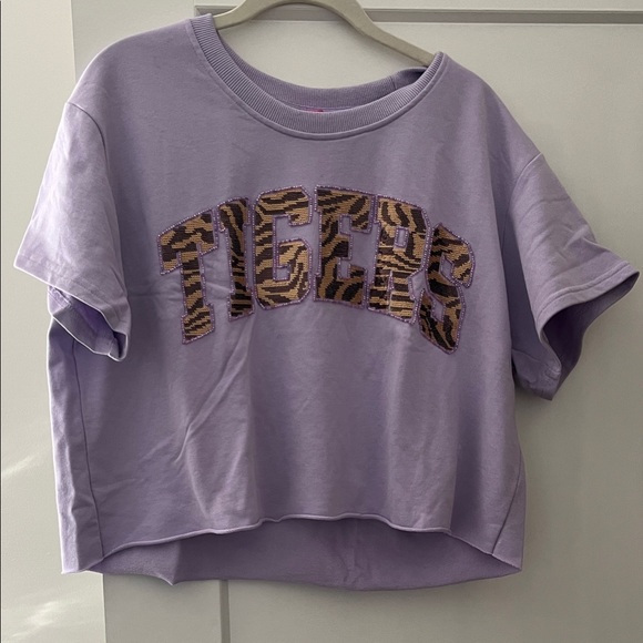 QUEEN OF SPARKLES Tops - QUEEN OF SPARKLES Lavender Tee with Tiger Print